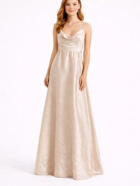 AMSale Champagne Satin Cowl Neck Bridesmaid Wedding Guest Formal Maxi Dress 8